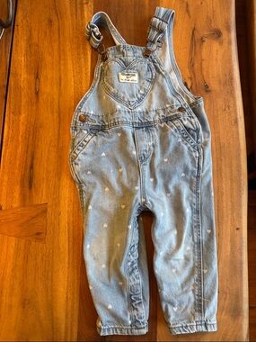 OshKosh B'gosh Light Blue Denim Overalls with White Heart Print